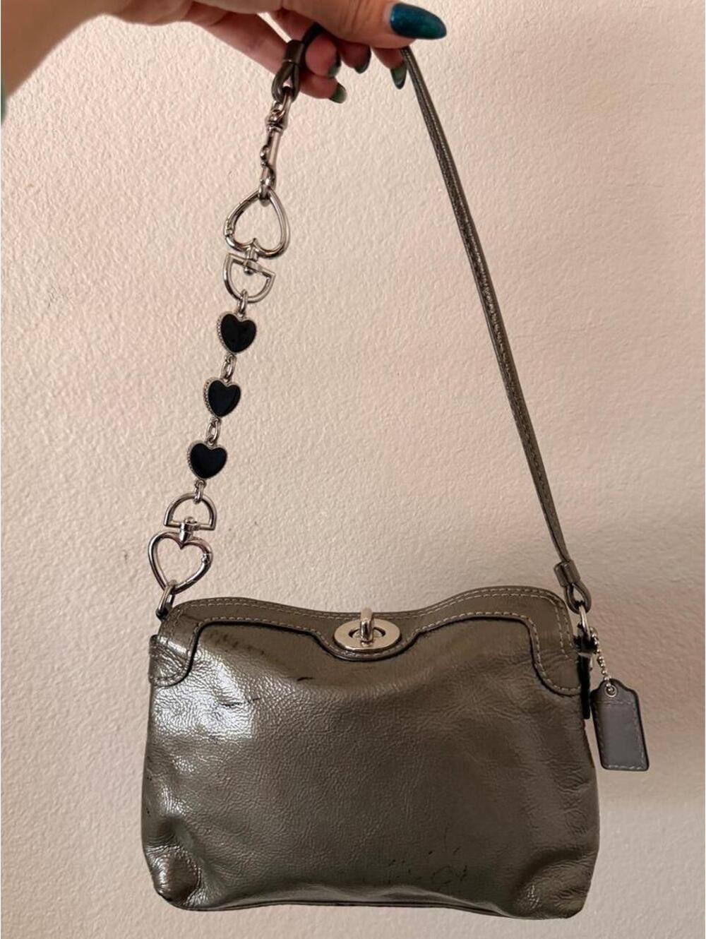 Vintage Olive/Gray Coach Turnlock Wristlet